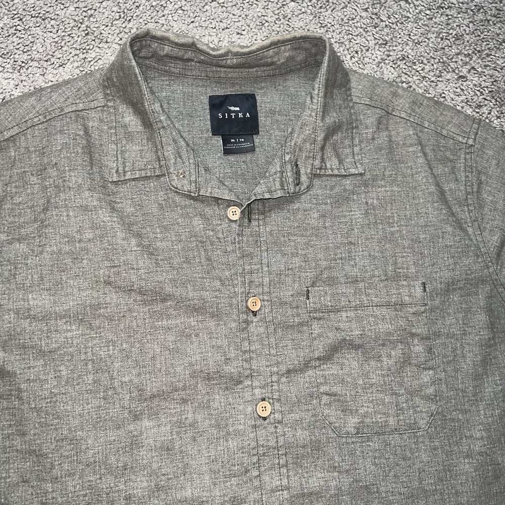 SITKA Shirt Mens XL Gray Short Sleeve Button Up Hemp Blend Stretch Outdoors